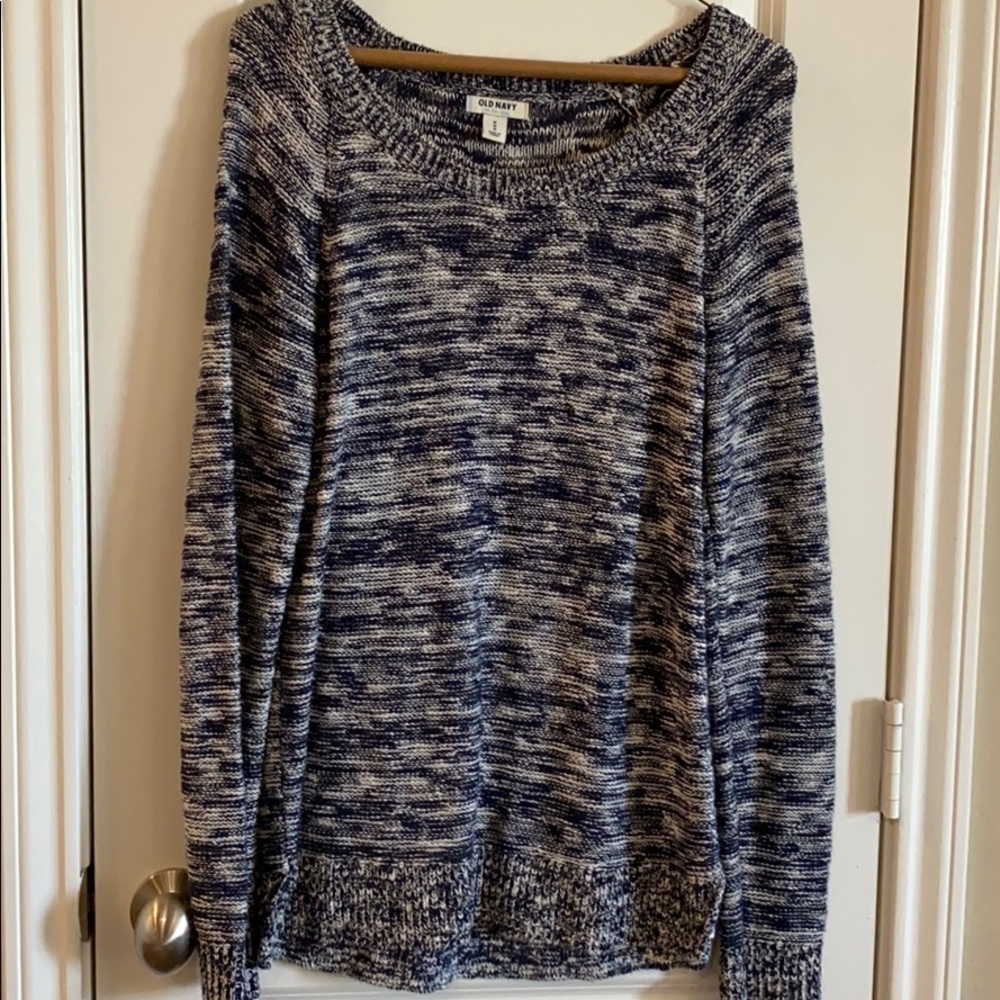 Blue and white heather sweater